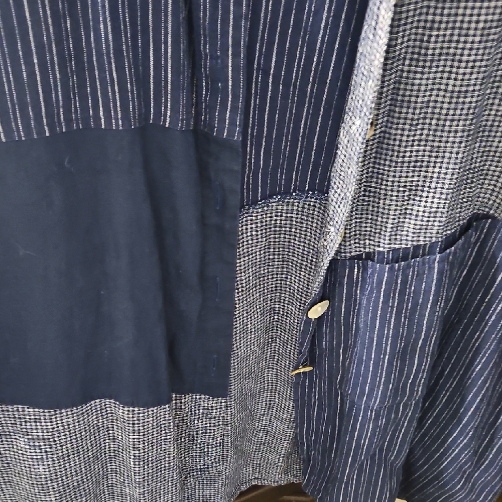 Habitat Blue Patchwork Button Down Tunic Size M - image 4